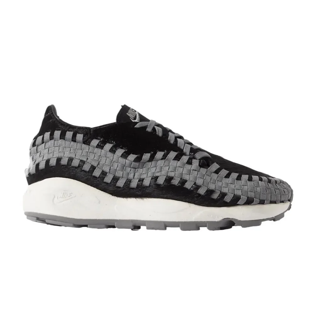 Nike Air Footscape Woven Grey Grosgrain Trimmed and Black Calf Hair Sneakers New